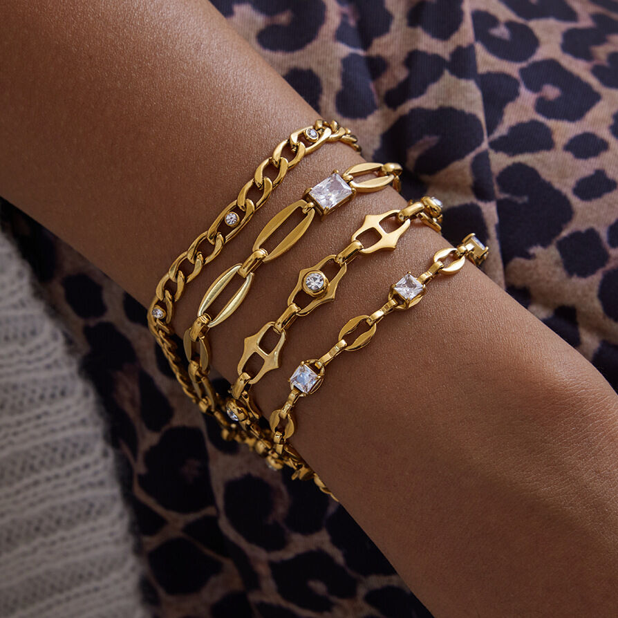1 Stück Exquisites Kettenarmband aus Edelstahl, wasserdicht, goldfarben, mit Zirkonia Bild3