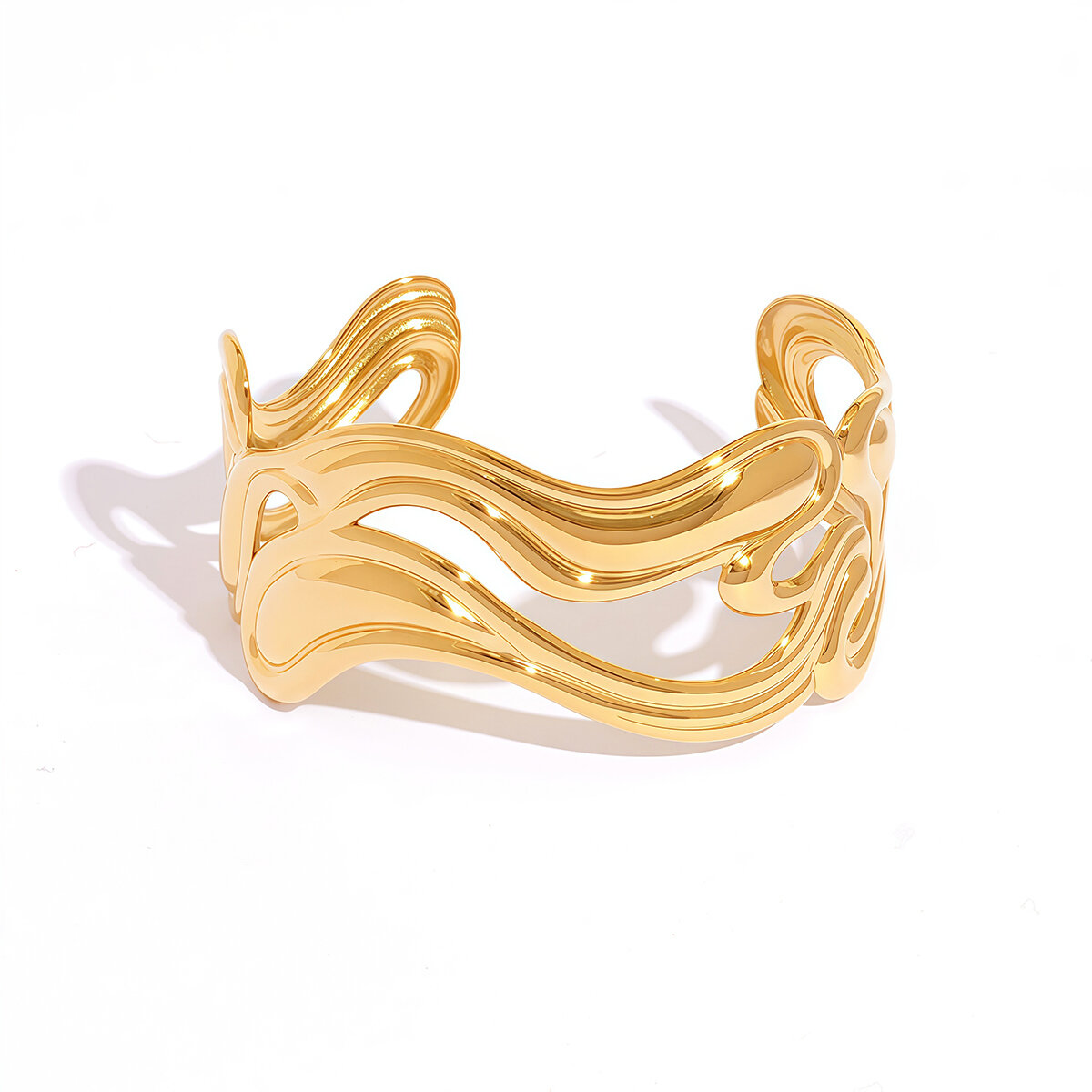 1 Piece Simple  Retro Irregular Shape Stainless Steel Waterproof   Gold Color  Women's Bangles 