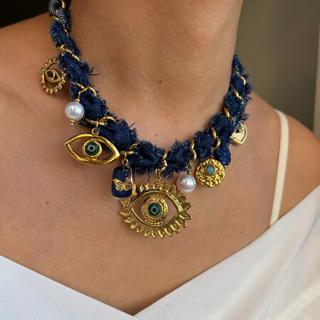 Collana con ciondolo in tessuto con occhio del diavolo di lusso, 1 pezzo