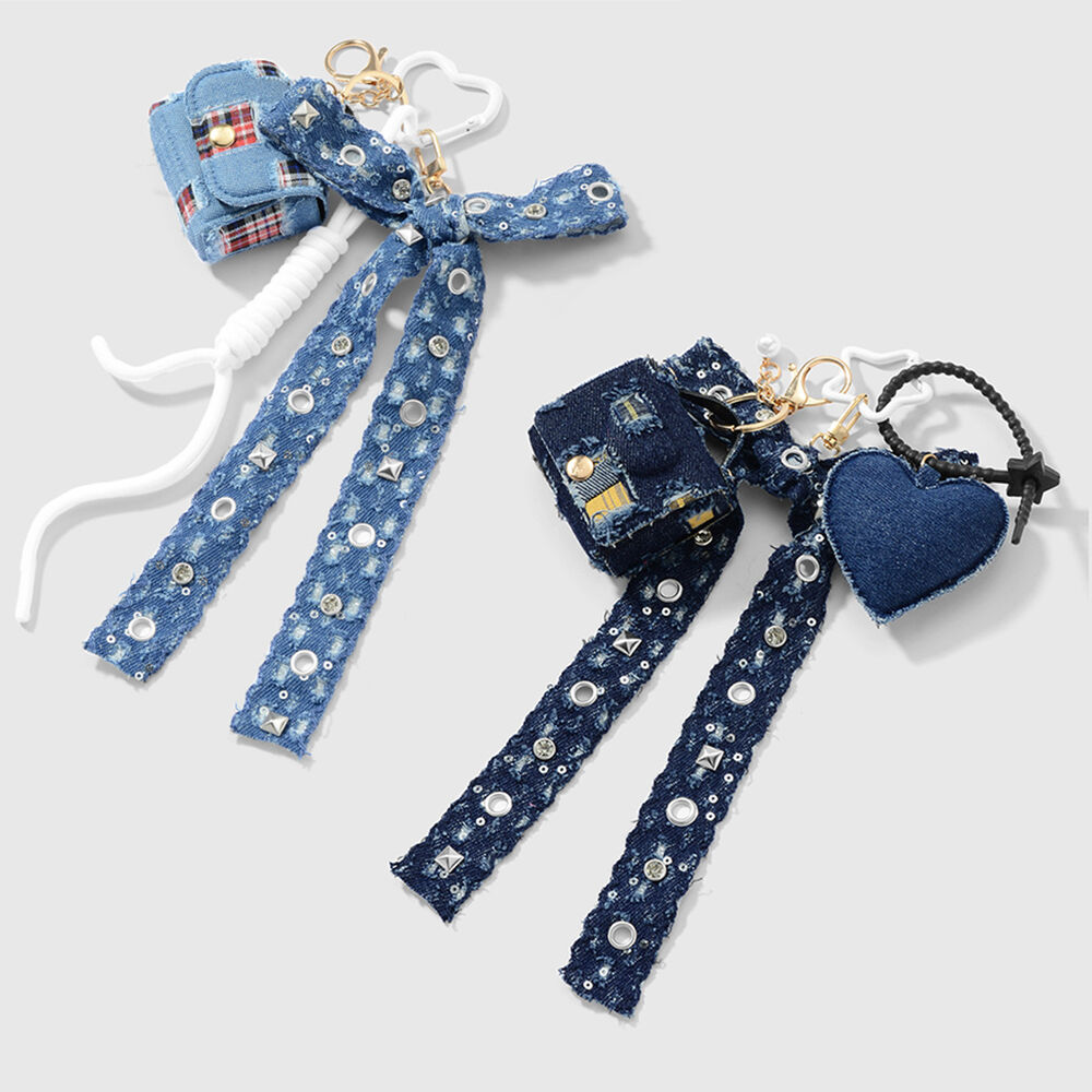 1 Piece Denim Heart Bow Knot Bag Charm Picture3
