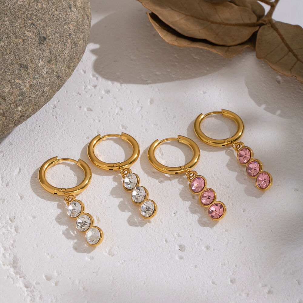 1 Pair Stainless Steel Waterproof Gold Color Zircon Drop Earrings h5Picture3