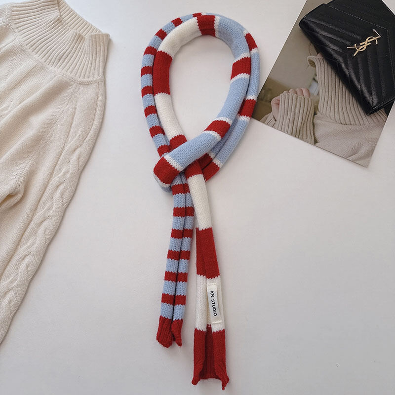 1 Piece Color-blocking Striped Knitted Scarf h5Picture3