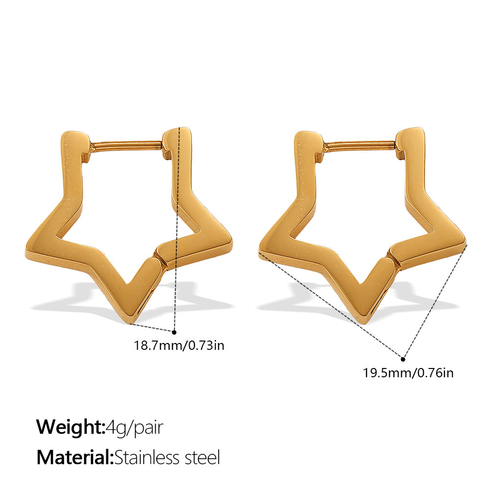 1 Pair Star Shape Stainless Steel Waterproof Gold Color Hoop Earrings h5Picture2