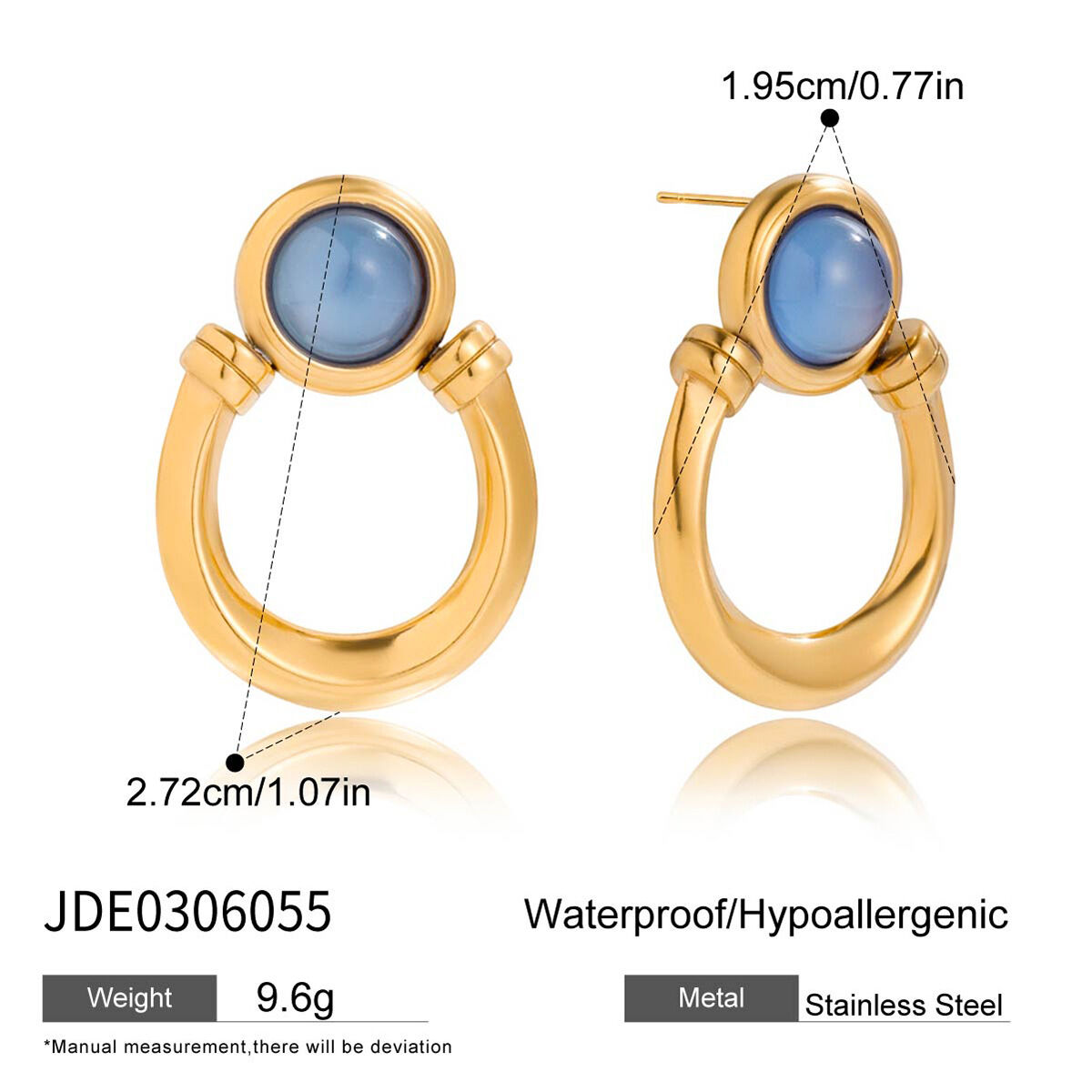 1 Paar elegante blaue Harz-Ohrstecker aus Edelstahl, wasserfest, goldfarben, für Damen Bild2
