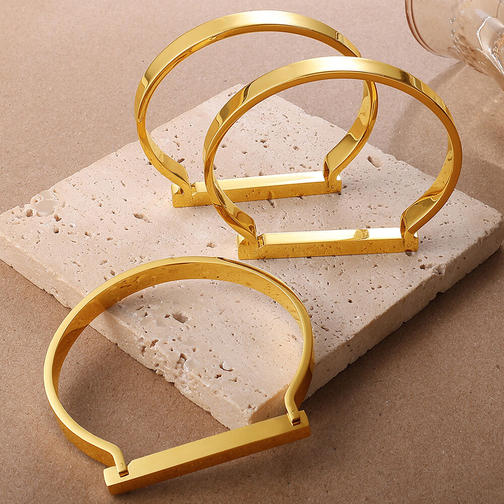 1 Piece D-shape Stainless Steel Waterproof Gold Color Bangle