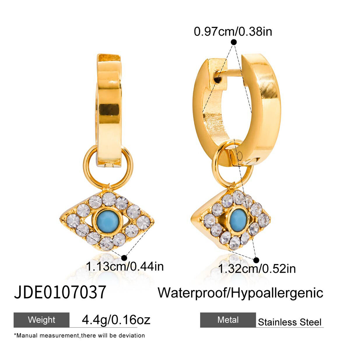1 Pair Sparkling Devil's Eye Stainless Steel Waterproof Gold Color Women's Drop Earrings Picture2