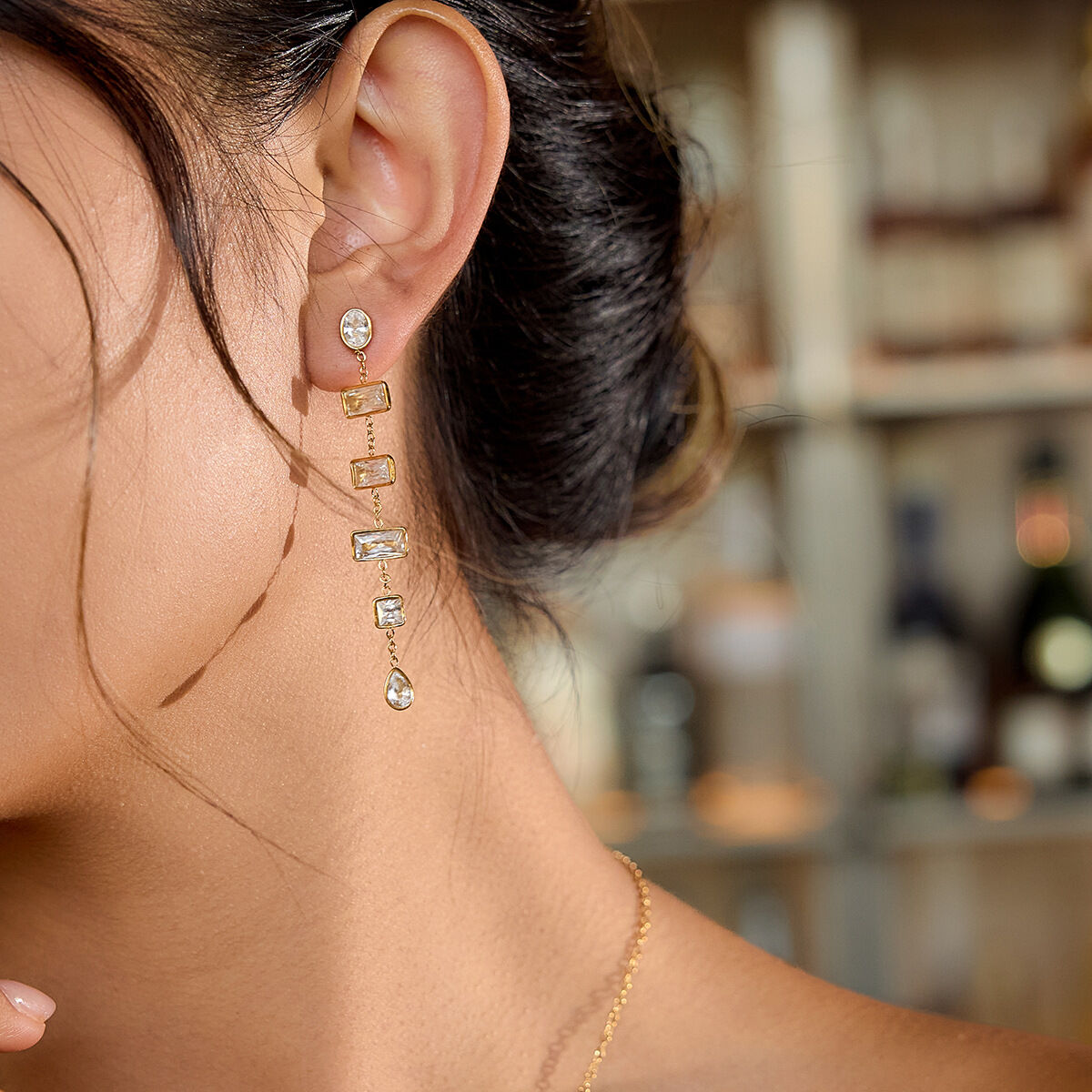 1 Pair Exquisite Rectangle Stainless Steel Waterproof Gold Color Zircon Women's Dangle Earrings h5 Picture3
