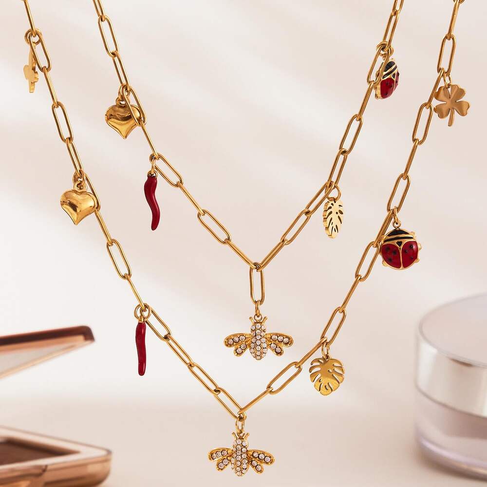 Cute Flower&Bee Stainless Steel Waterproof Gold Color Zircon Women's Jewelry Sets h5Picture6