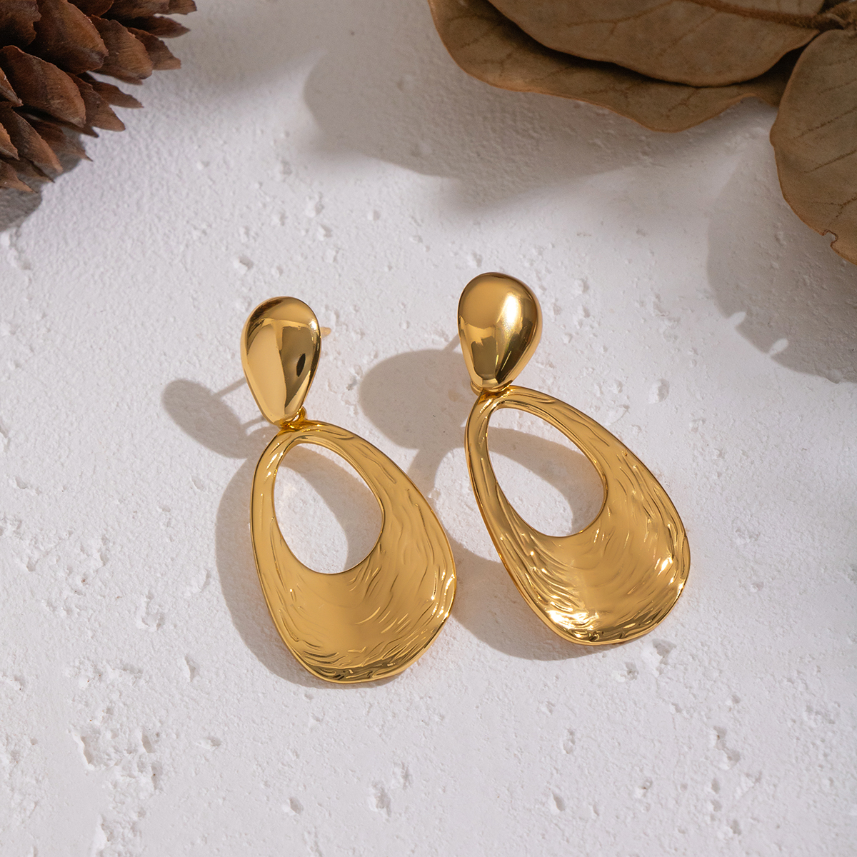 1 Pair Circle Stainless Steel Waterproof Gold Color Drop Earrings