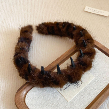 1 Parça Vintage Peluş Leopar Desenli Kafa Bandı