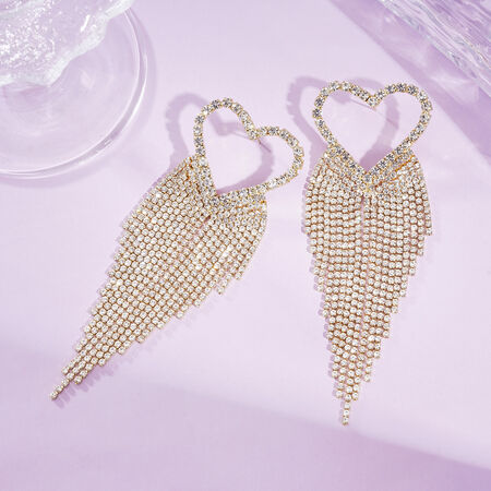 1 Pair Festive Series Heart Tassel Copper Party Earrings 2