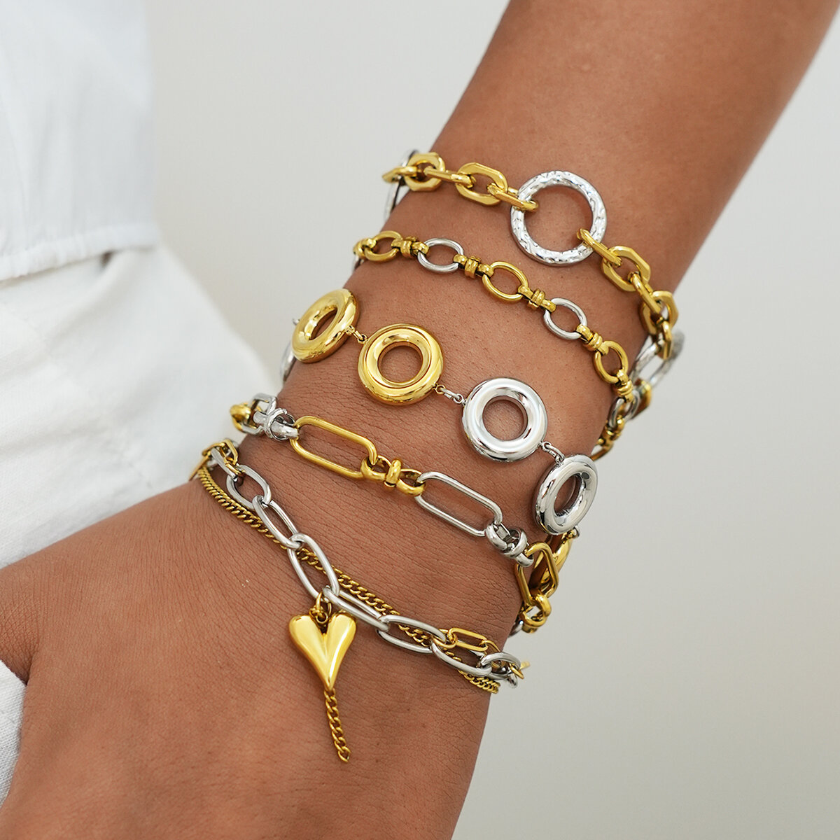 1 Piece  Casual Irregular Shape Circle Stainless Steel Waterproof Women's Chain Bracelets 2