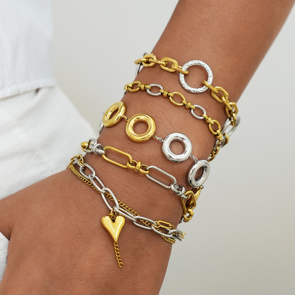 1 Piece Casual Irregular Shape Circle Stainless Steel Waterproof Women's Chain Bracelets Picture3