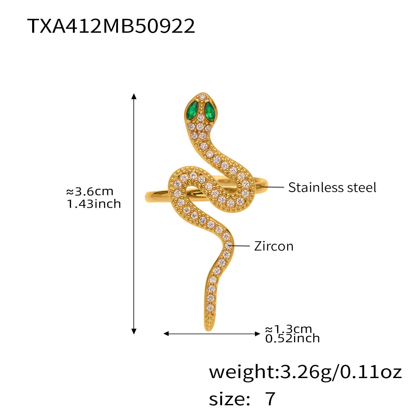Txa412-Green Eyed Snake Zircon Ring-Size 7 Picture4