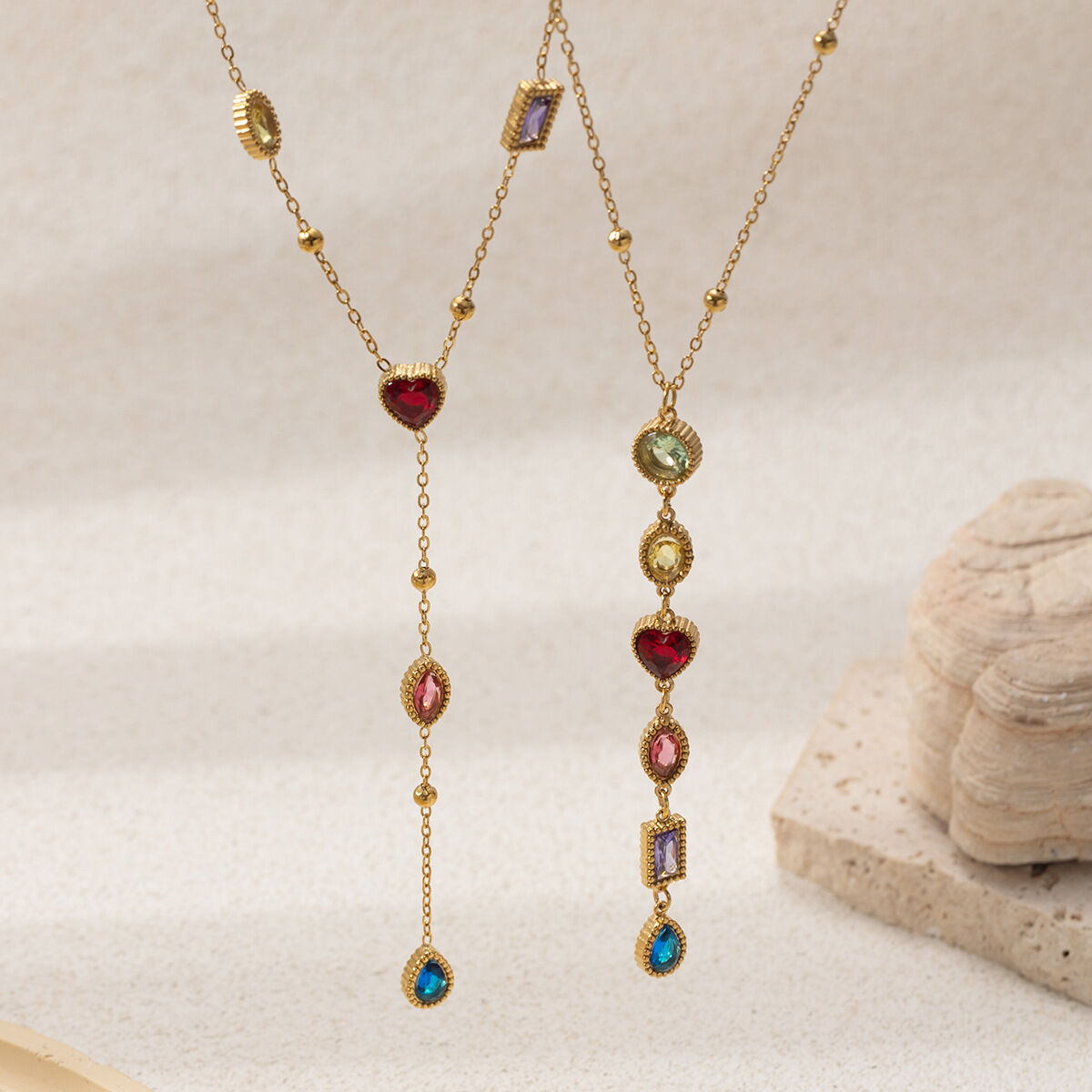 1 Piece Simple Stainless Steel Waterproof Zircon Pendant Necklace