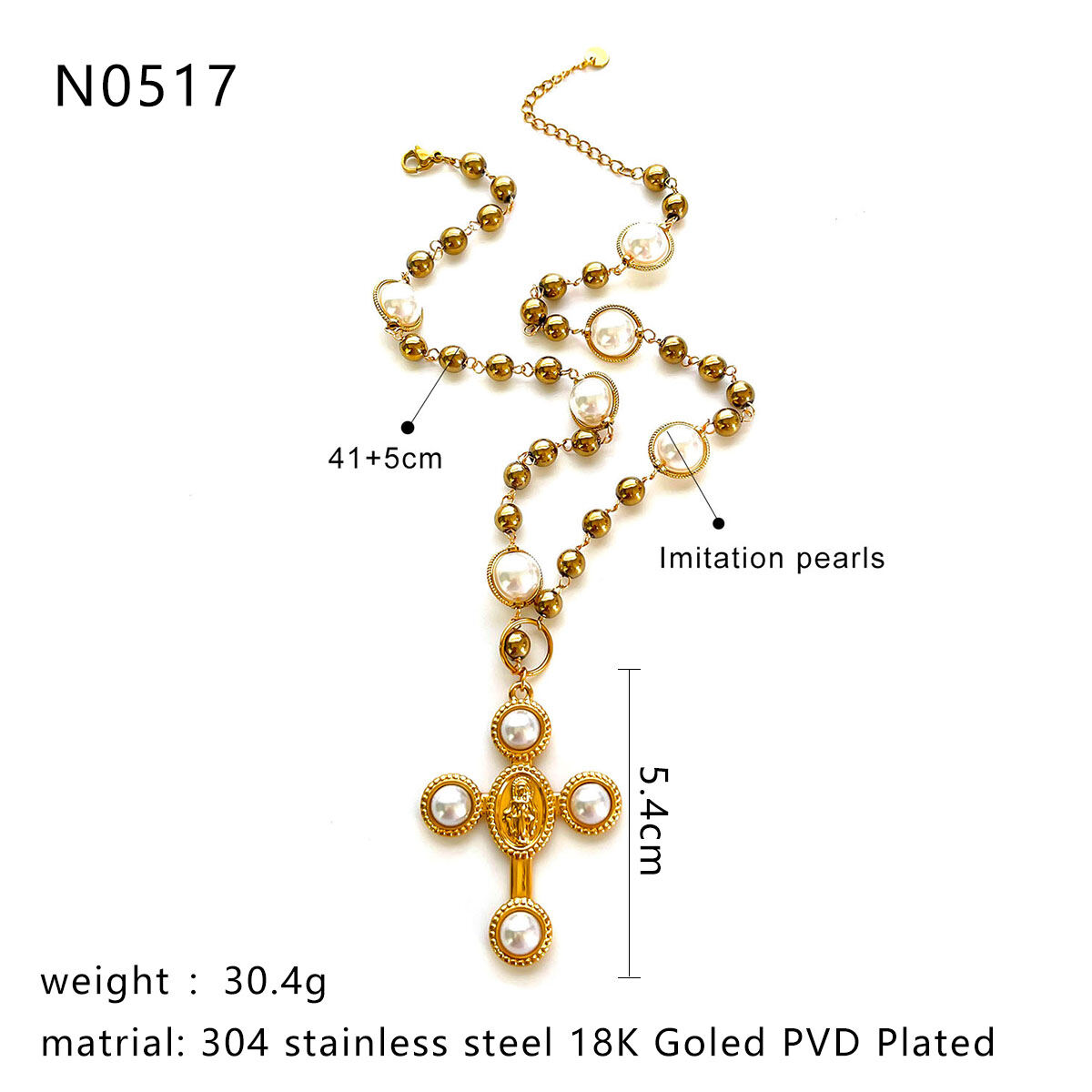 1 Stück Kreuz Kunstperle Goldfarbene Perlenkette h5 Bild2