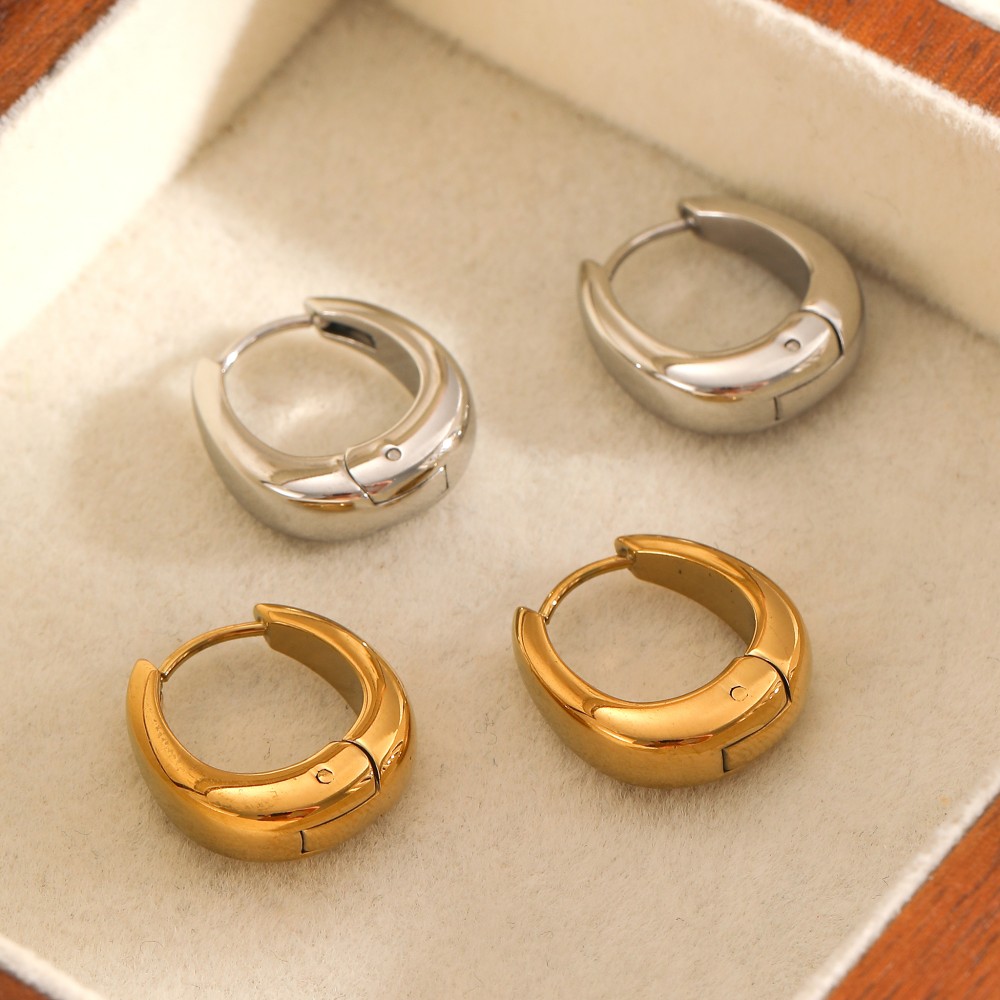 1 Pair Stainless Steel Waterproof Gold Color Hoop Earrings