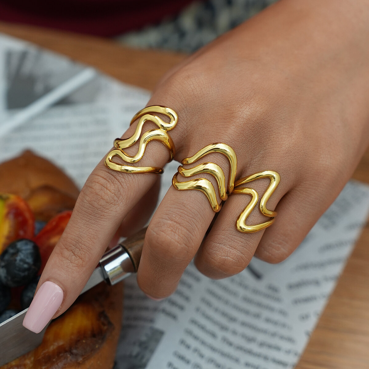 1 Piece Simple  Daily Irregular Shape Stainless Steel Waterproof  Gold Color Women's Statement Rings h5 Picture5