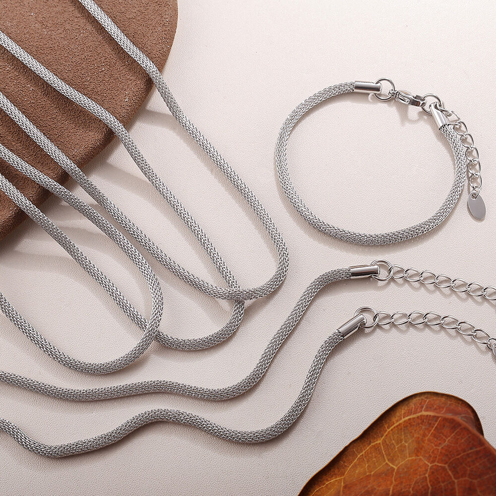 Simple Solid Color Stainless Steel Waterproof Necklace Set