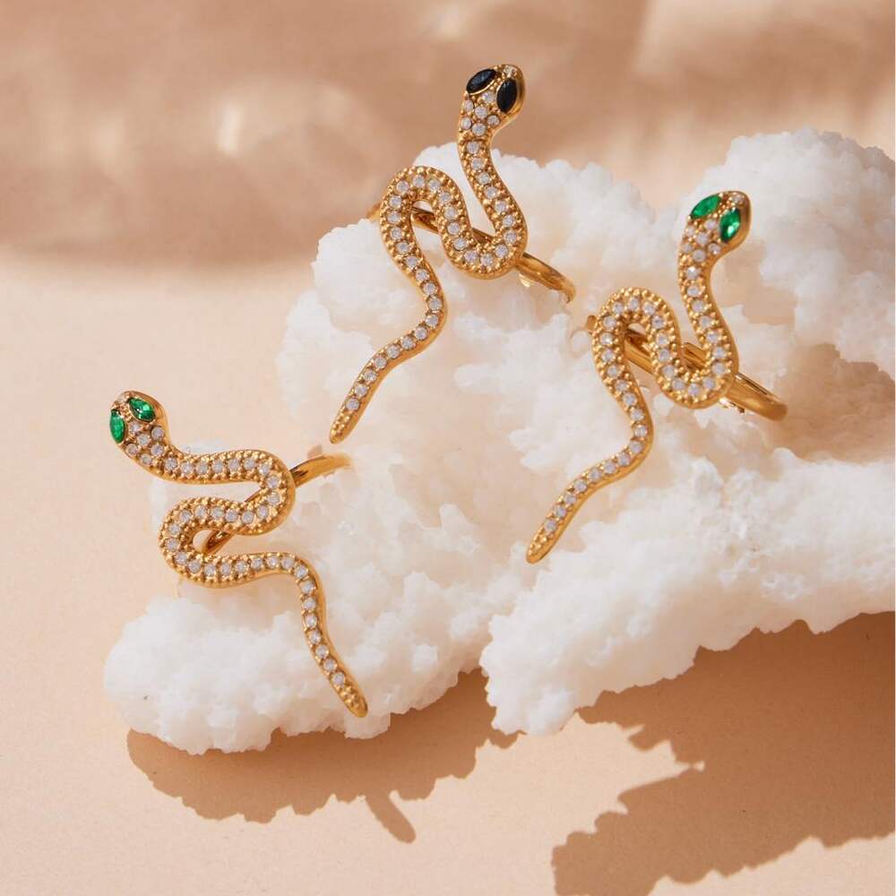 Sophisticated Snake Stainless Steel Waterproof Gold Color Zircon Women's Jewelry Sets Picture4