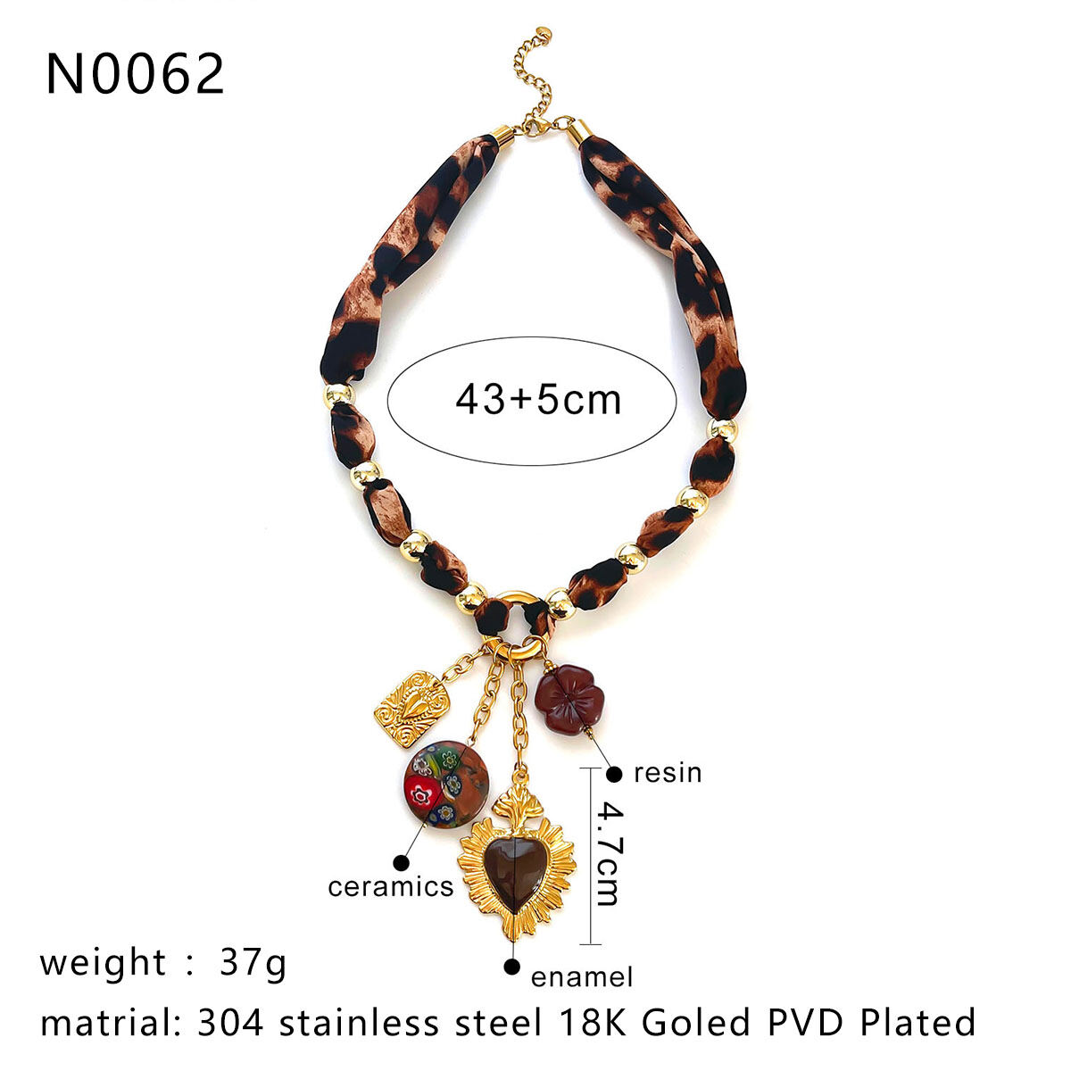 1 Piece Leopard Fabric Heart Resin Pendant Necklace Picture2