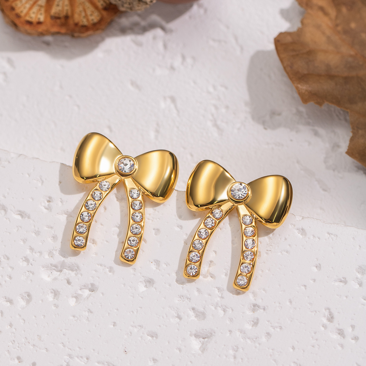 1 Pair Elegant Bow Knot Stainless Steel Waterproof Gold Color Stud Earrings h5 Picture3