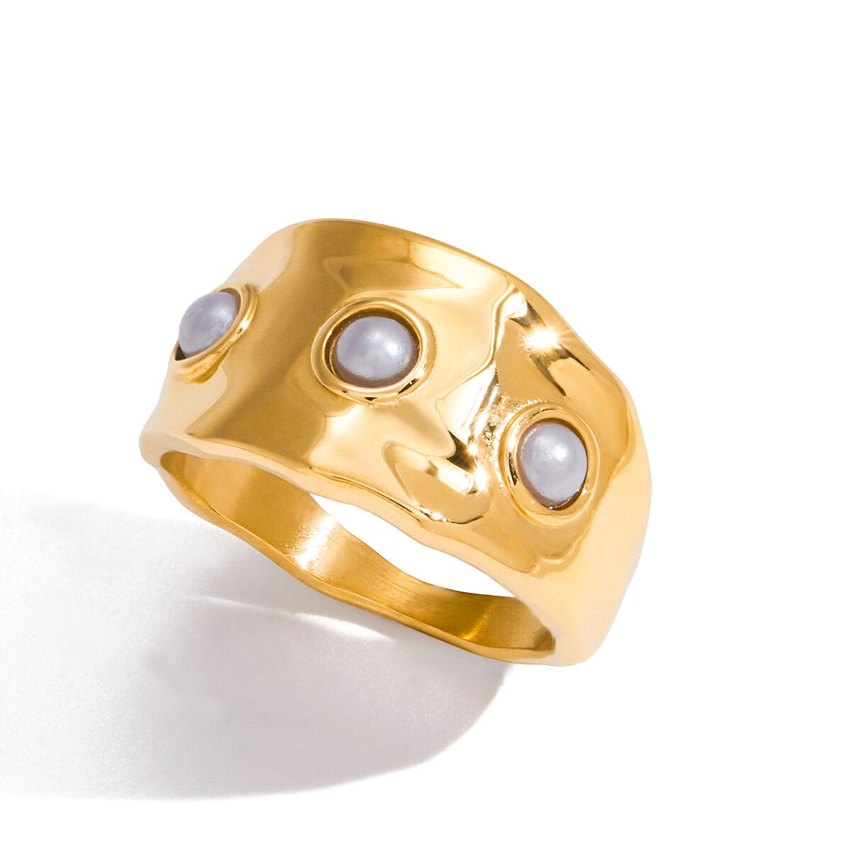 1 Piece Designable Irregular Shape Stainless Steel Waterproof Gold Color Statement Rings h5 