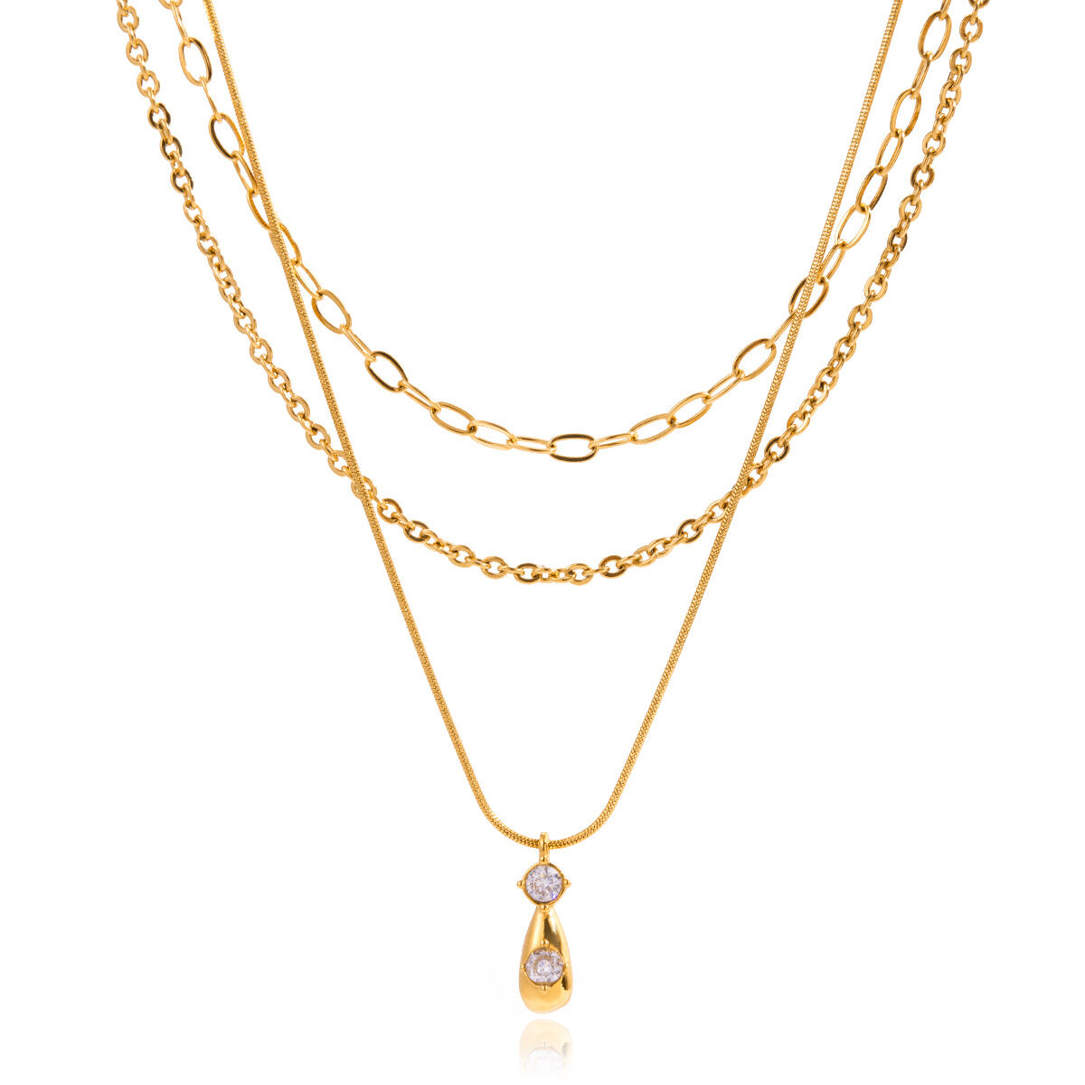 1 Piece Classic Droplet Stainless Steel Waterproof Gold Color Zircon Women's Layered Necklaces h5 