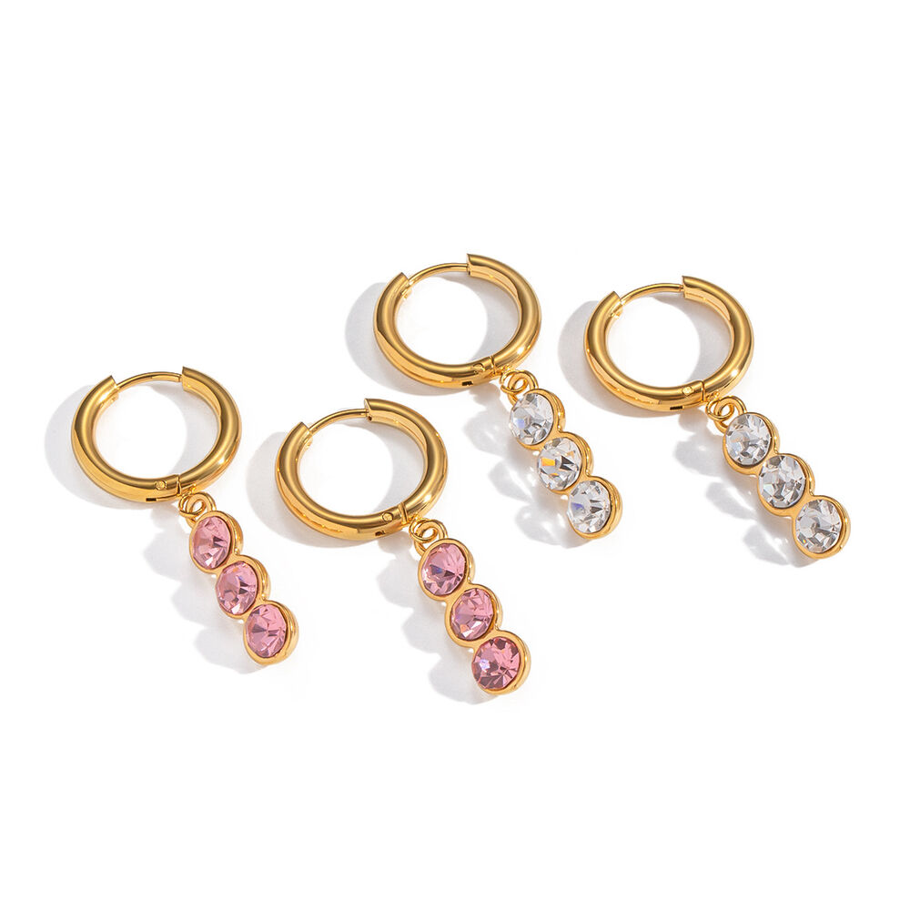 1 Pair Stainless Steel Waterproof Gold Color Zircon Drop Earrings h5Picture5
