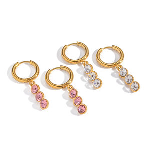 1 Pair Stainless Steel Waterproof Gold Color Zircon Drop Earrings h5 Picture5