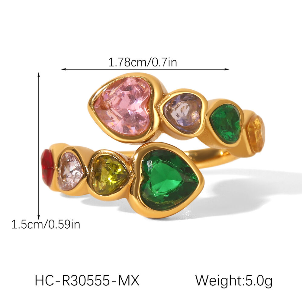 1 Piece Luxurious Elegant Irregular Shape Stainless Steel Waterproof Gold Color Zircon Women's Gemstone Rings Picture2