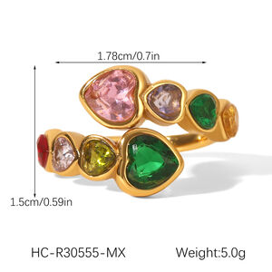 1 Piece Luxurious Elegant Irregular Shape Stainless Steel Waterproof Gold Color Zircon Women's Gemstone Rings h5 Picture2