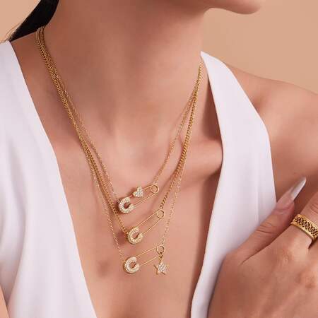 Daily Paper Clip Stainless Steel Waterproof Gold Color Women's Pendant Necklaces