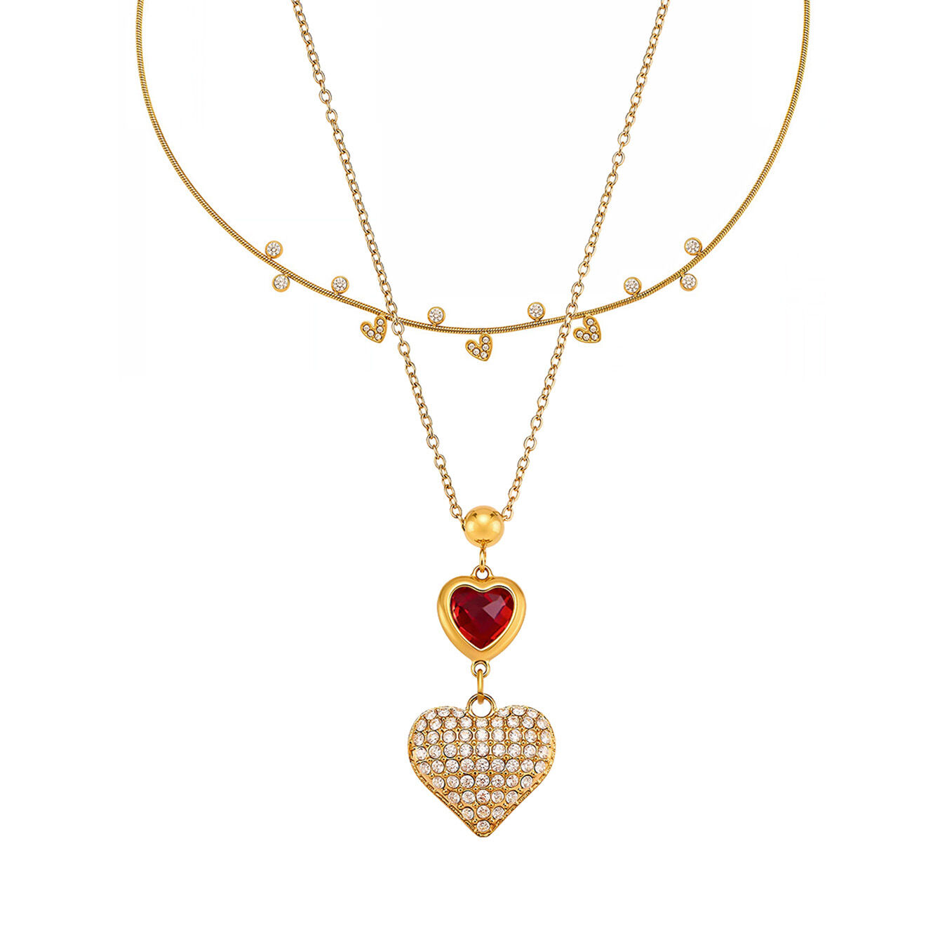1 Piece Delicate Cute Heart Stainless Steel Waterproof Gold Color Zircon Women's Pendant Necklaces h5 Picture6