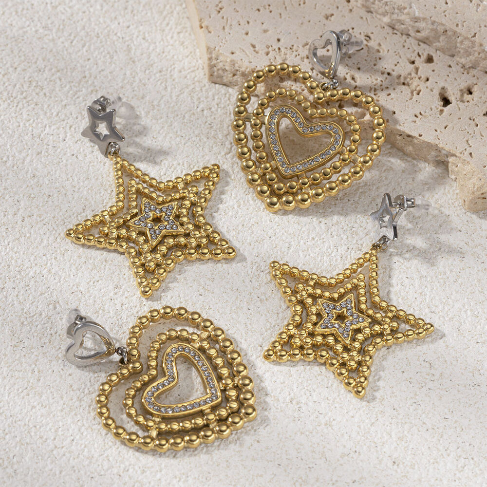 1 Pair Heart Star Stainless Steel Waterproof Gold Color Drop Earrings Picture2