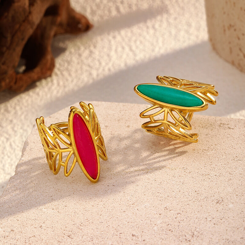 1 Piece Irregular Shape Stainless Steel Waterproof Gold Color Statement Ring Picture4