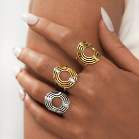1 Piece Casual Circle Stainless Steel Waterproof Gold Color Women's Statement Rings