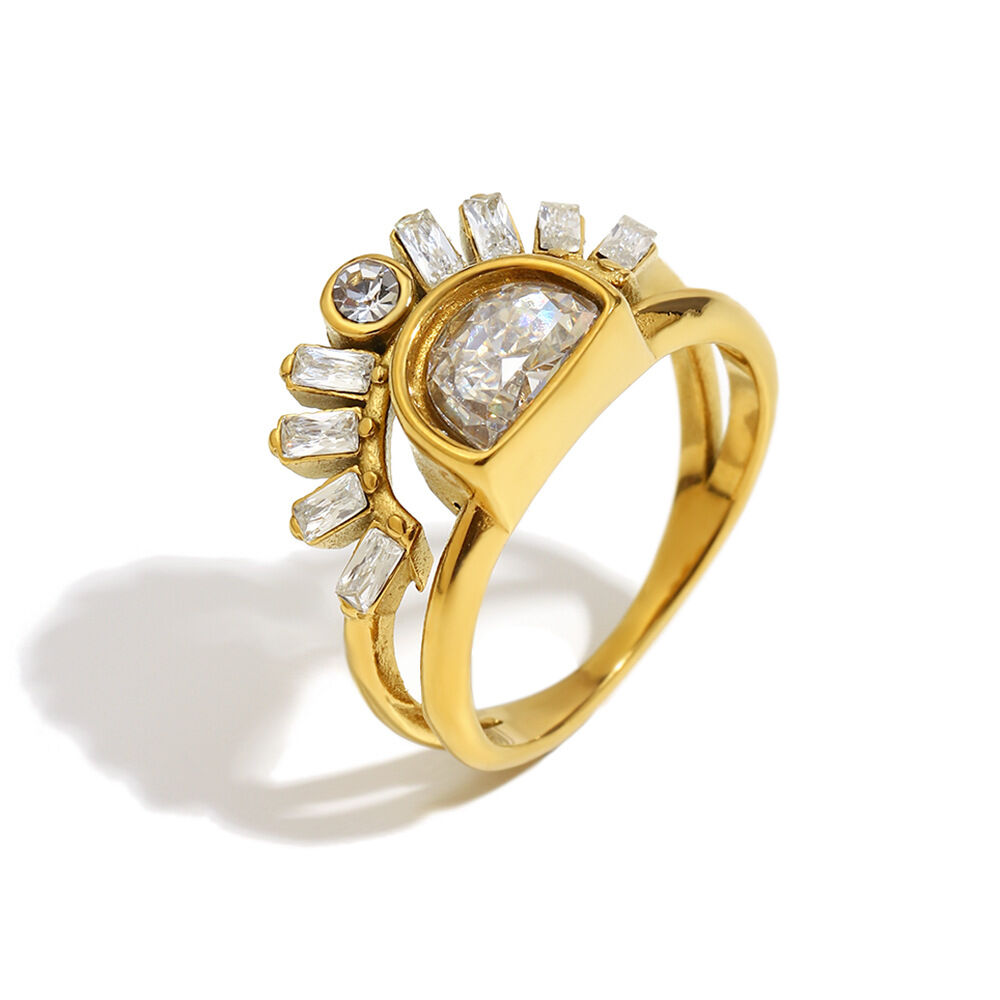 Anillo de acero inoxidable con circonitas de color dorado, resistente al agua, de forma irregular, para mujer, 1 pieza