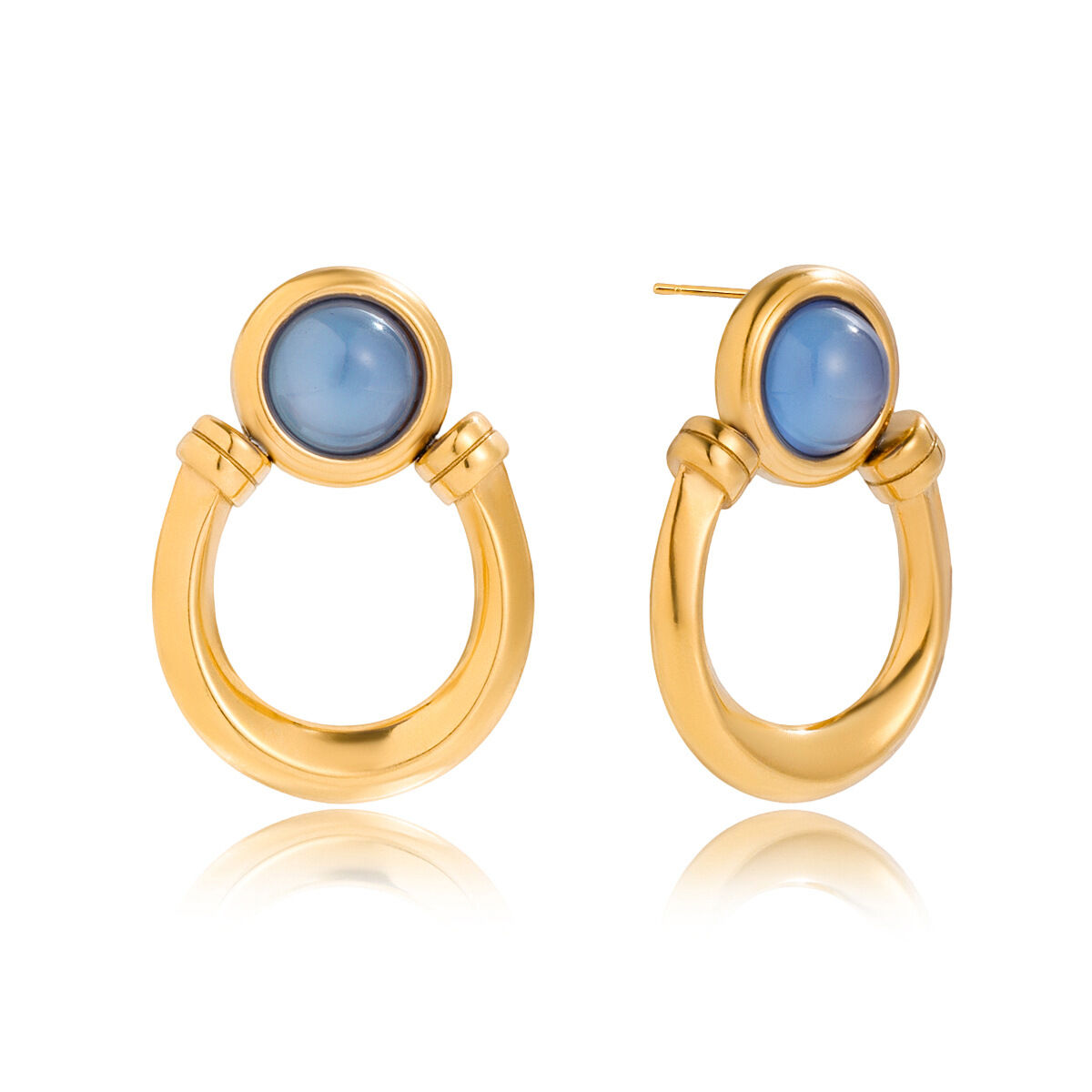 1 Paar elegante blaue Harz-Ohrstecker aus Edelstahl, wasserfest, goldfarben, für Damen 