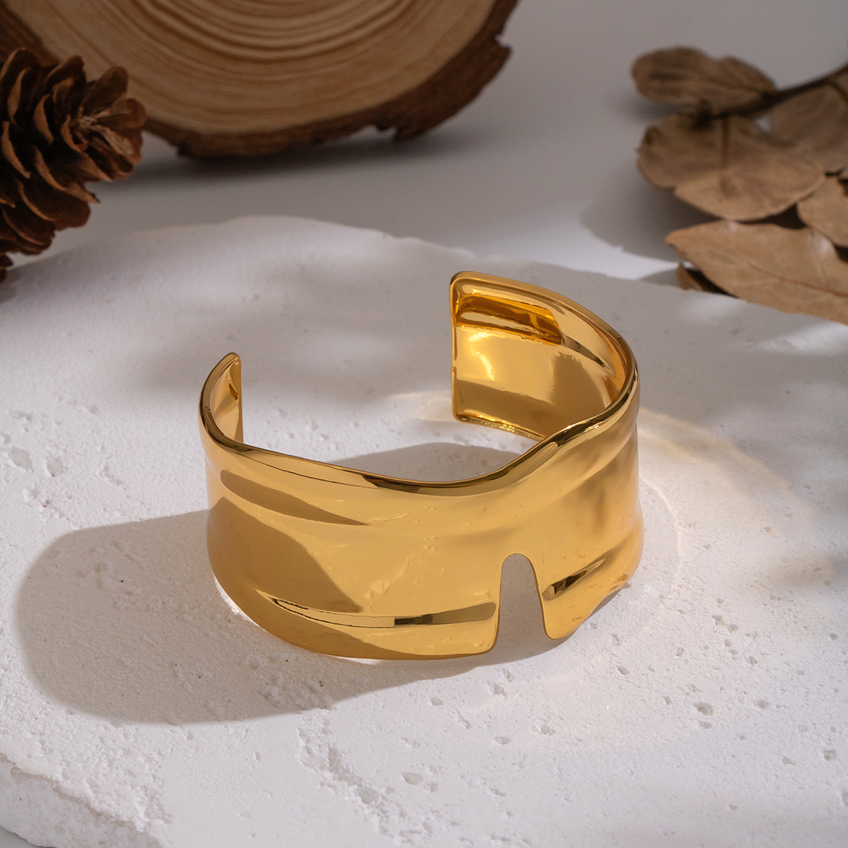 1 Piece Solid Color Stainless Steel Waterproof Gold Color Cuff Bracelet Picture4