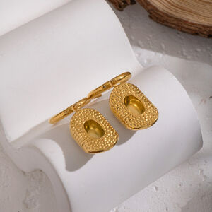 1 Pair Ethnic Hammer Pattern Stainless Steel Waterproof Gold Color Drop Earrings h5 Picture4