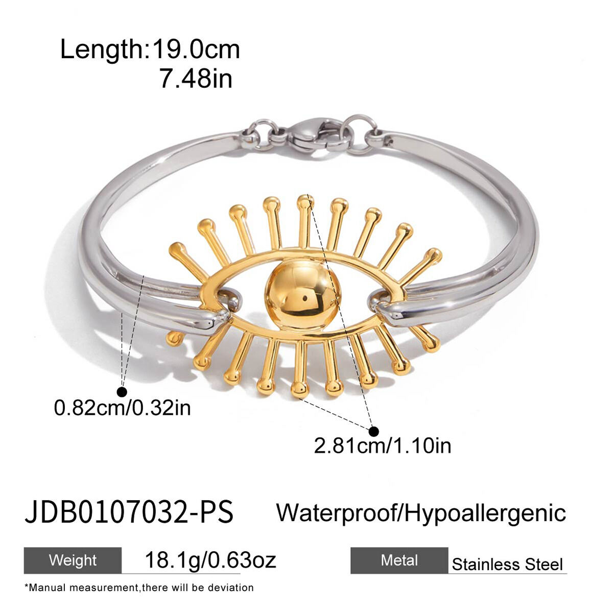 1 Piece Classic Devil's Eye Mixed Gold&Silver Colors Stainless Steel Waterproof Women's Bangles h5 Picture2
