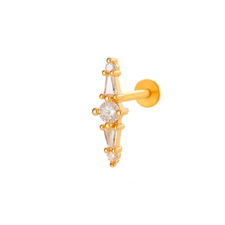 1 Piece Elegant Flower Copper Gold Color Zircon Women's Piercing Earrings