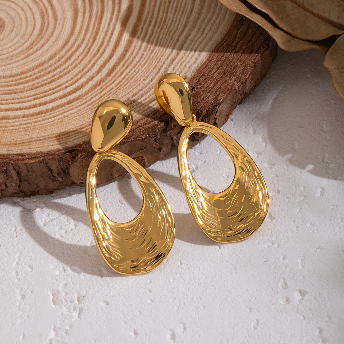 1 Pair Circle Stainless Steel Waterproof Gold Color Drop Earrings 2