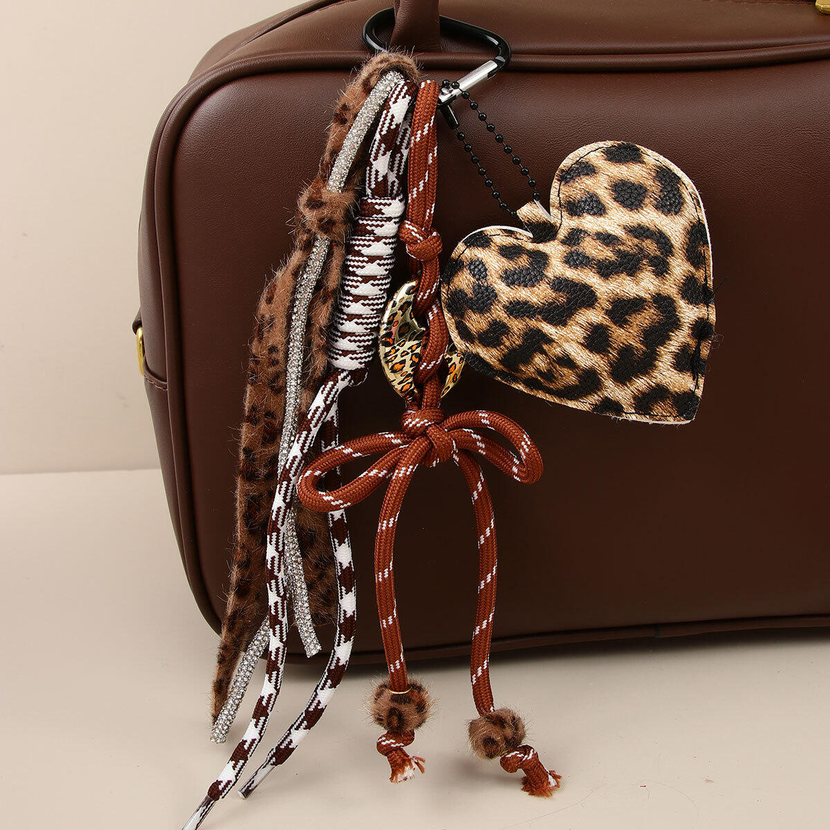 1 pezzo di ciondolo per borsa da donna in PU con stampa leopardata e fiocco casual
