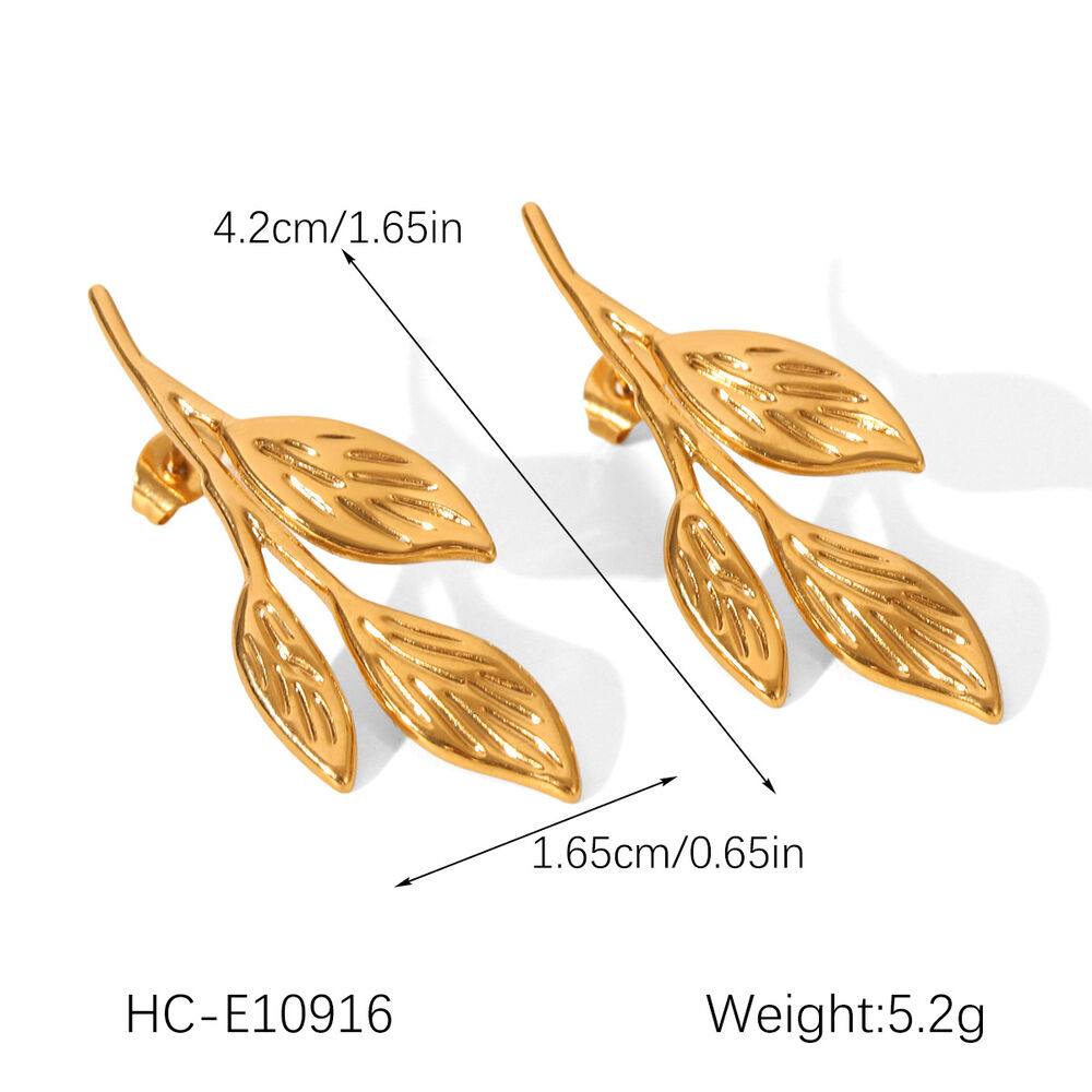1 Pair Simple Leaf Stainless Steel Waterproof Gold Color Women's Stud Earrings Picture2
