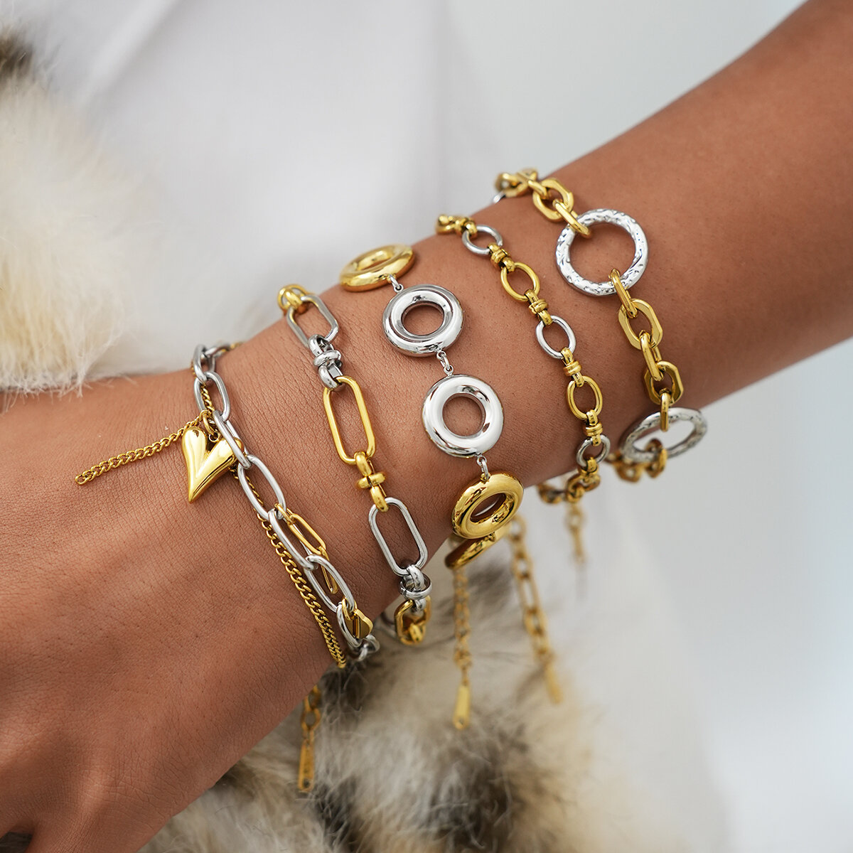 1 Piece  Casual Irregular Shape Circle Stainless Steel Waterproof Women's Chain Bracelets