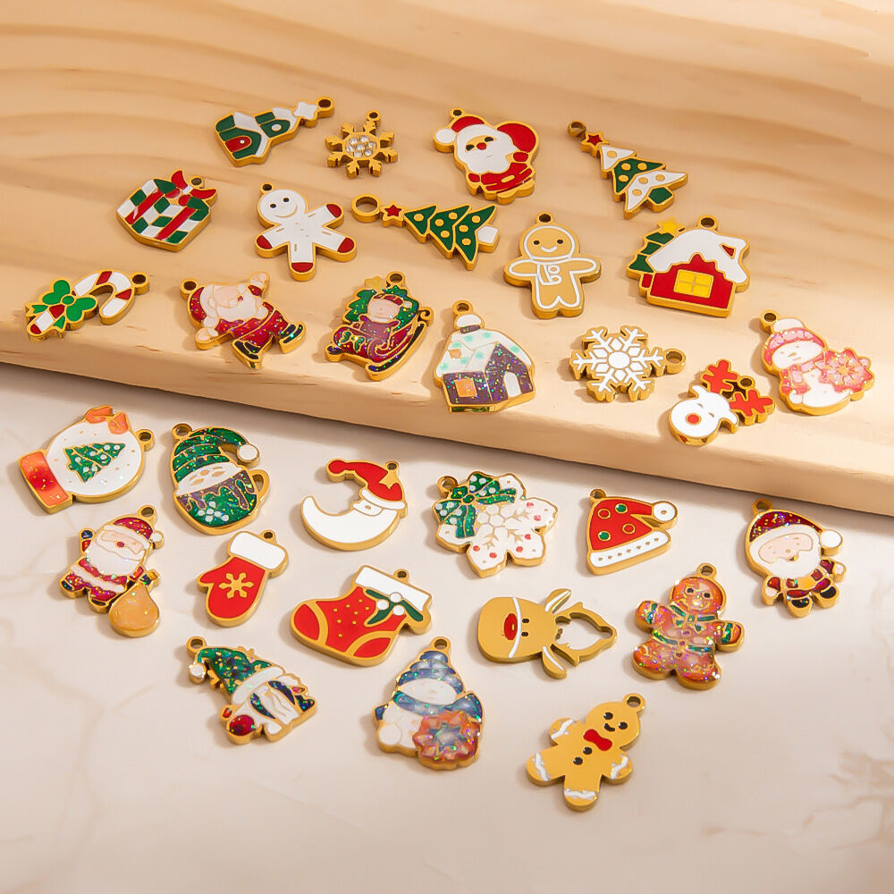 1 Piece Cute Christmas Stainless Steel Waterproof Gold Color Pendant