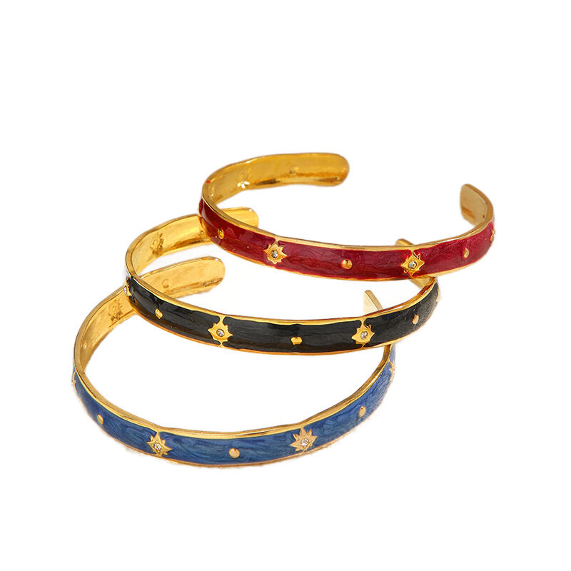 1 Piece Enamel Stainless Steel Waterproof Gold Color Cuff Bracelet h5 Picture5