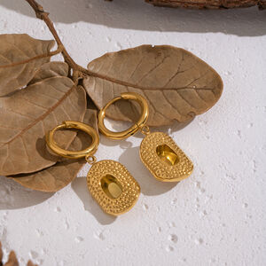 1 Pair Ethnic Hammer Pattern Stainless Steel Waterproof Gold Color Drop Earrings h5 Picture3